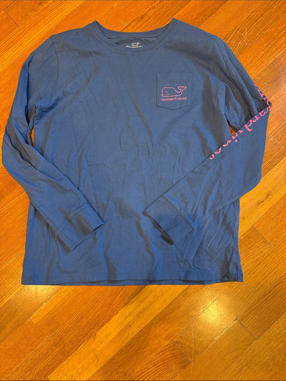 Vineyard Vines Navy Long-Sleeve Tee with Pink Logo